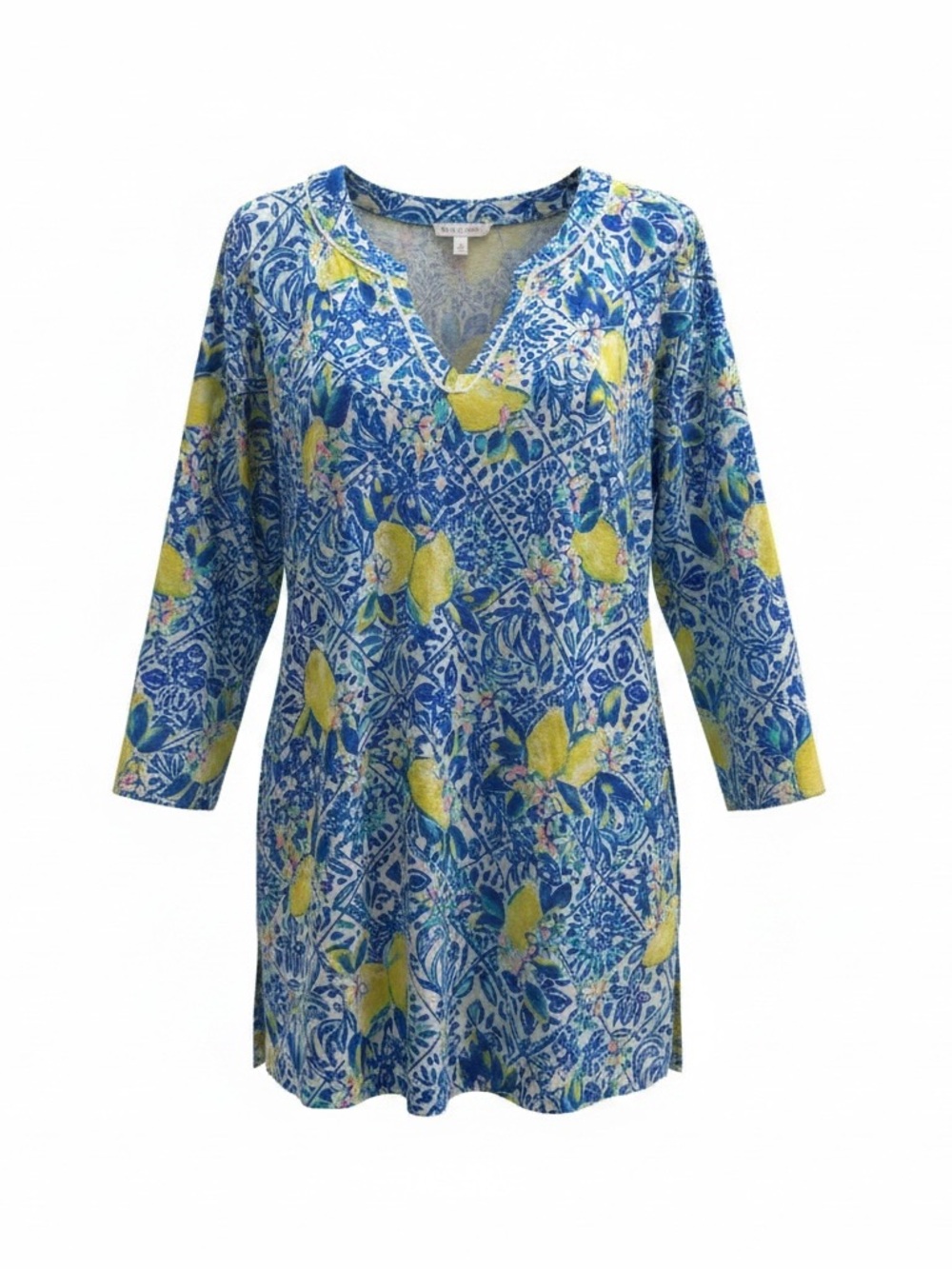 Lilly Pulitzer zest for life Blue & Yellow lemon V-Neck Tunic